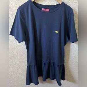 Magnolia Lane Collection LG blue Masters Golf Ruffle Peplum Hem Tunic Tee Top